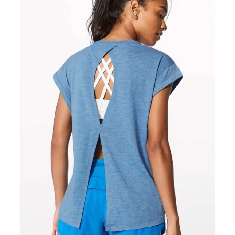 Lululemon Box It Out Short Sleeve T-shirt In Heathered Amalfi Blue SMALL